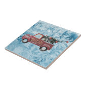 青い雪の上の赤いヴィンテージトラック タイル (側面)