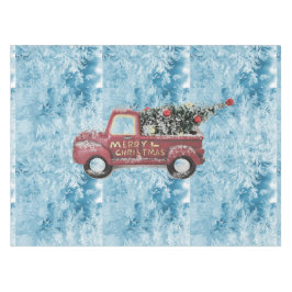 青い雪の上の赤いヴィンテージトラック テーブルクロス