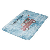 青い雪の上の赤いヴィンテージトラック バスマット (アングル)