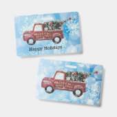 青い雪の上の赤いヴィンテージトラック バッジ (正面＆裏面)