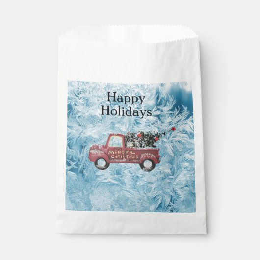 青い雪の上の赤いヴィンテージトラック フェイバーバッグ (正面)