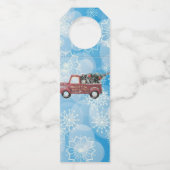 青い雪の上の赤いヴィンテージトラック ボトルネックタグ (裏面)