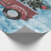 青い雪の上の赤いヴィンテージトラック ラッピングペーパー (角)