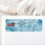 青い雪の上の赤いヴィンテージトラック ラベル (インサイチュ)