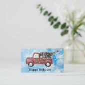 青い雪の上の赤いヴィンテージトラック 名刺 (スタンド正面)