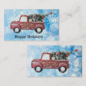 青い雪の上の赤いヴィンテージトラック 名刺 (正面/裏面)