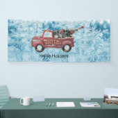 青い雪の上の赤いヴィンテージトラック 横断幕 (トレードショー)