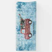 青い雪の上の赤いヴィンテージトラック 横断幕 (縦)