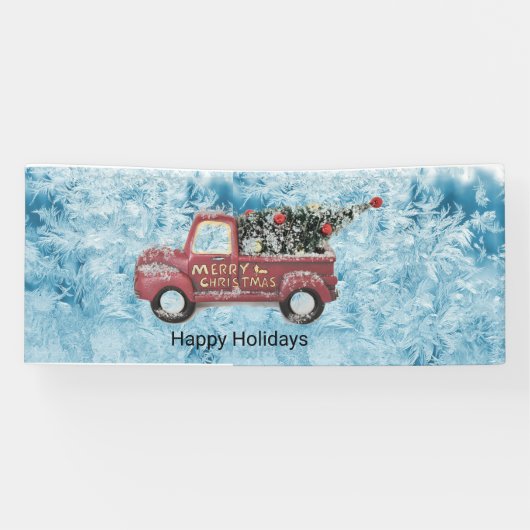 青い雪の上の赤いヴィンテージトラック 横断幕 (横)