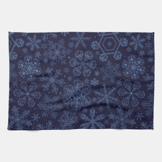 青い雪の上の青 キッチンタオル (横)