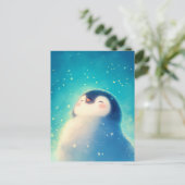 青い雪の中の幸せなベビーペンギン ポストカード (スタンド正面)