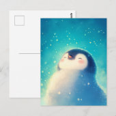 青い雪の中の幸せなベビーペンギン ポストカード (正面/裏面)