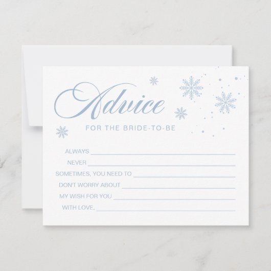 青い雪の冬のブライダルシャワーアドバイスカード 招待状 (正面)