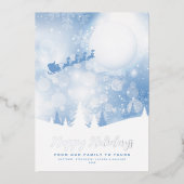 青い雪の本物のホリデーサンタの手書きメッセージ 箔シーズンカード (正面)