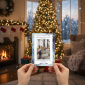 青い雪の格子縞の肖像写真　クリスマスホリデー シーズンカード