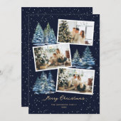青い雪の森の写真メリークリスマスカード シーズンカード (正面/裏面)