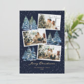 青い雪の森の写真メリークリスマスカード シーズンカード (スタンド正面)