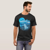 青い雪の狼の月の遠吠え Tシャツ (正面フル)
