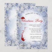 青い雪の結晶とガラス、企業のクリスマスパーティー 招待状 (正面/裏面)