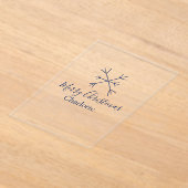 青い雪の結晶とクリスマスのお祝いに名前を追加  アクリル招待状 (レイダウン)