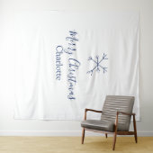 青い雪の結晶とクリスマスのお祝いに名前を追加 タペストリー (インサイチュ(横))