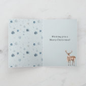 青い雪の結晶のクリスマスのシカの汽車 カード (内部)