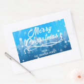 青い雪の結晶のクリスマスツリーのデザイン 長方形シール (封筒)