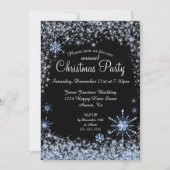 青い雪の結晶のクリスマスホリデーパーティー 招待状 (正面)