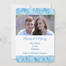 青い雪の結晶のクリスマス写真テンプレート シーズンカード