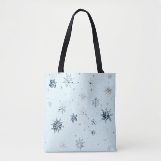 青い雪の結晶のクリスマス トートバッグ (正面)