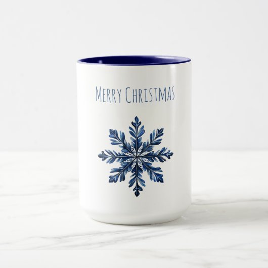 青い雪の結晶のクリスマス マグカップ (中央)