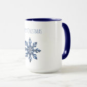 青い雪の結晶のクリスマス マグカップ (正面右)