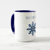 青い雪の結晶のクリスマス マグカップ (正面左)