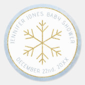 青い雪の結晶のベイビーシャワープレゼントステッカー ラウンドシール (正面)