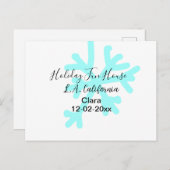 青い雪の結晶のホリデーキャンピングハウス場所の日付 シーズンポストカード (正面/裏面)