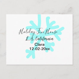 青い雪の結晶のホリデーキャンピングハウス場所の日付 シーズンポストカード