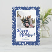 青い雪の結晶のホリデー フォト カード (スタンド正面)