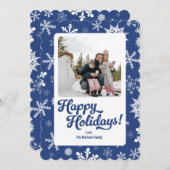 青い雪の結晶のホリデー フォト カード (正面/裏面)