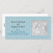 青い雪の結晶のホリデー フォト カード (正面/裏面)