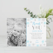 青い雪の結晶の写真 1歳の誕生日お礼カード 招待状 (スタンド正面)