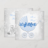 青い雪の結晶の冬のワンダーランドベイビーシャワー 招待状 (正面/裏面)