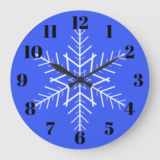 青い雪の結晶の壁掛け時計 ラージ壁時計 (正面)