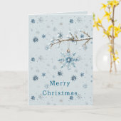 青い雪の結晶の木の枝 クリスマス カード (黄色い花)