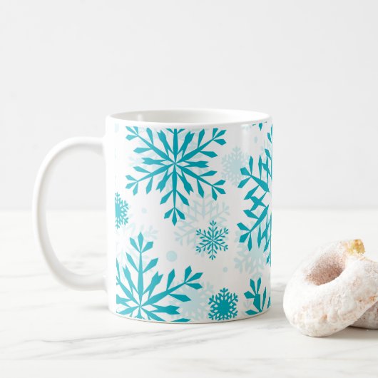 青い雪の結晶の模様 コーヒーマグカップ (ドーナツ)