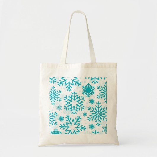 青い雪の結晶の模様 トートバッグ (正面)
