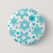 青い雪の結晶の模様 缶バッジ (正面)