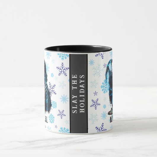 青い雪の結晶の死神ホラーおもしろいクリスマス マグカップ (中央)