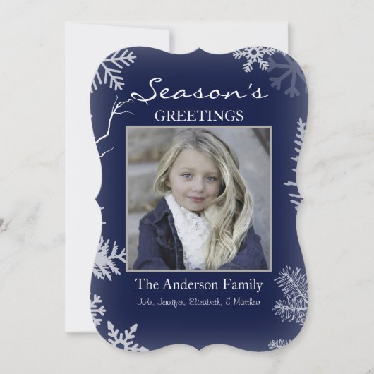 青い雪の結晶の素朴な木のホリデーシーズン シーズンカード (正面)