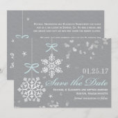 青い雪の結晶の結婚式お知らせカード セーブザデート (正面/裏面)