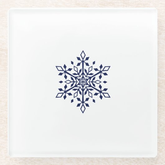 青い雪の結晶を持つコースター ガラスコースター (正面)